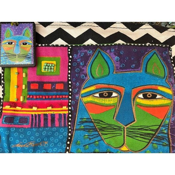 Laurel Burch Colorful Beaded Kitty Cat Crossbody Bag Zip Exterior Pockets - Picture 2 of 9